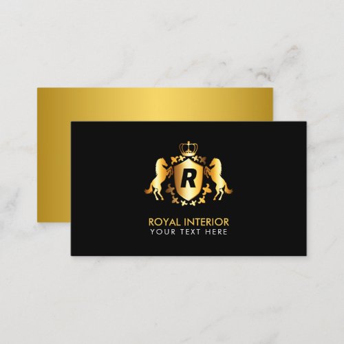 Luxurious Gold Royal Emblem  Initial on Black Business Card