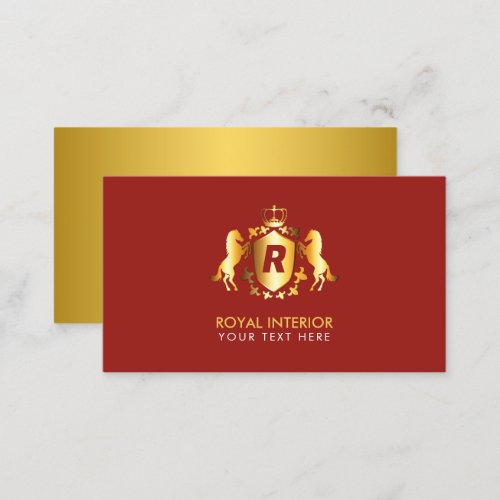 Luxurious Gold Royal Emblem  Initial on Red Business Card