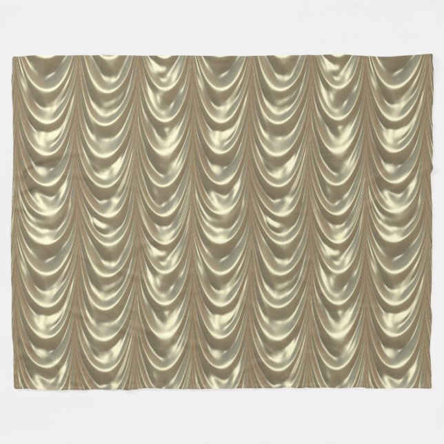 Luxurious Gold Ruched Satin Scalloped Pattern Fleece Blanket (Front (Horizontal))