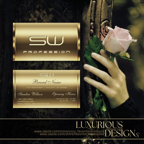 Luxurious Gold Shimmer Effect and Faux 3D Monogram Business Card