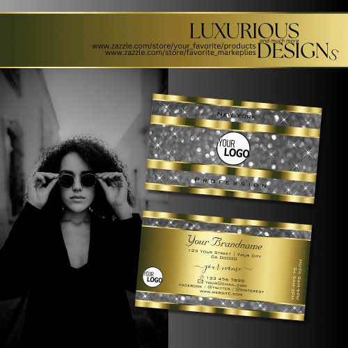 Luxurious Gold Silver Glitter Stars add Logo Noble Business Card