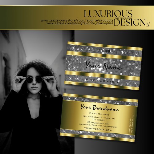 Luxurious Gold Silver Glitter Stars Noble Superb Business Card