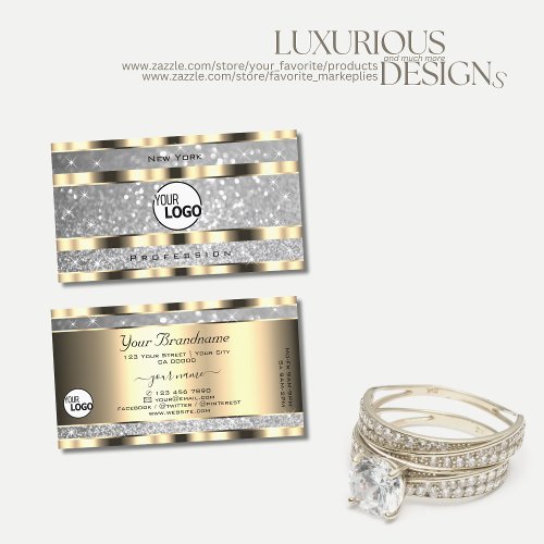 Luxurious Gold Silver Glitter Stars Spark add Logo Business Card