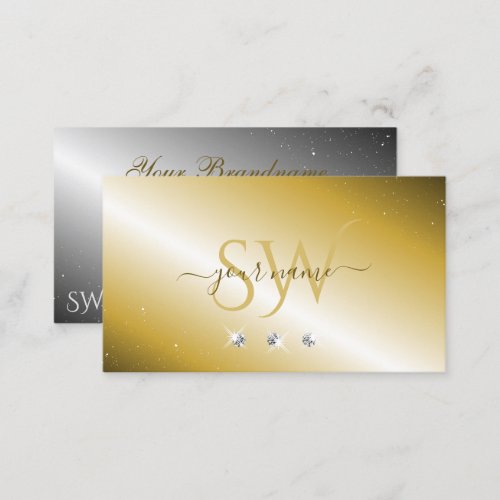Luxurious Gold Silver Sparkling Diamonds Monogram Business Card
