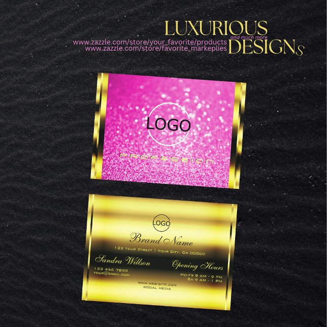 Luxurious Gold Sparkle Girly Pink Glitter add Logo Business Card (Creator Uploaded)