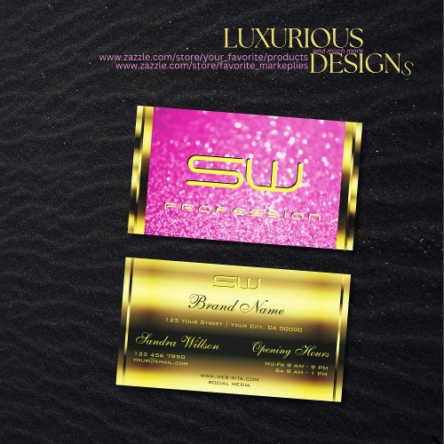 Luxurious Gold Sparkle Girly Pink Glitter Initials Business Card