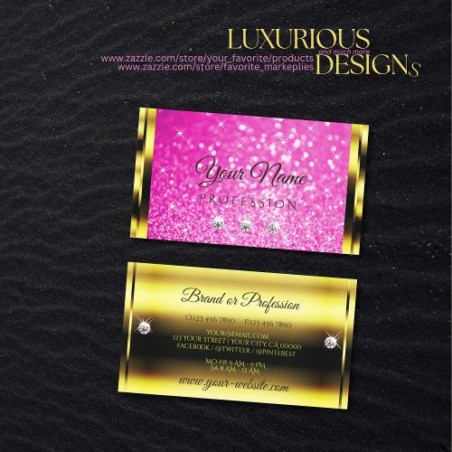 Luxurious Gold Sparkle Girly Pink Glitter Stars Business Card