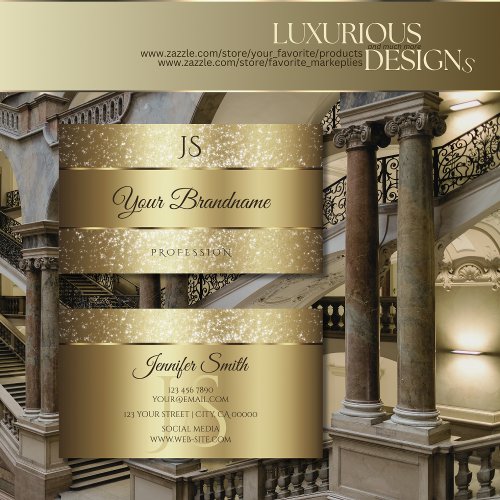 Luxurious Gold Sparkling Glitter and Monogram Chic Business Card