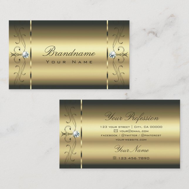 Luxurious Gold Squiggled Jewels Glamorous Golden Business Card (Front/Back)