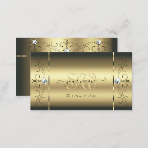 Luxurious Gold Squiggled Jewels Monogram Glamorous Business Card