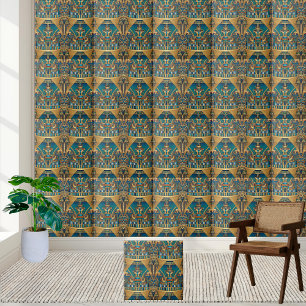 Luxurious Gold & Teal Egyptian Hieroglyph Tile