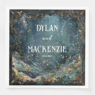 Luxurious Gold Teal Nebula Celestial Wave Abstract Paper Dinner Napkins