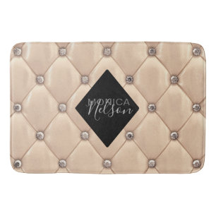 luxurious gold tufted monogram bath mat