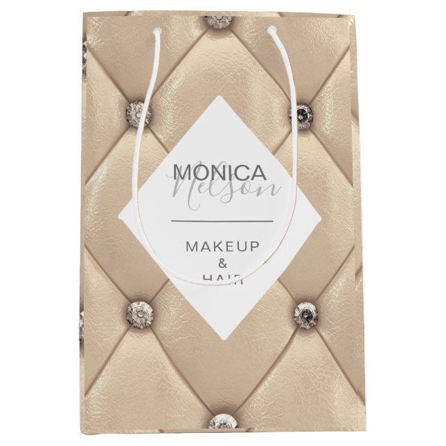 luxurious gold tufted monogram product medium gift bag (Front)
