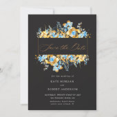 luxurious gold turquoise floral save the date card (Front)