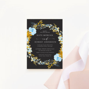 luxurious gold turquoise floral wedding invitation