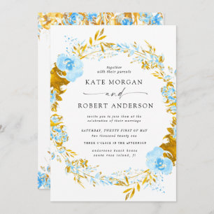 luxurious gold turquoise floral wedding invitation
