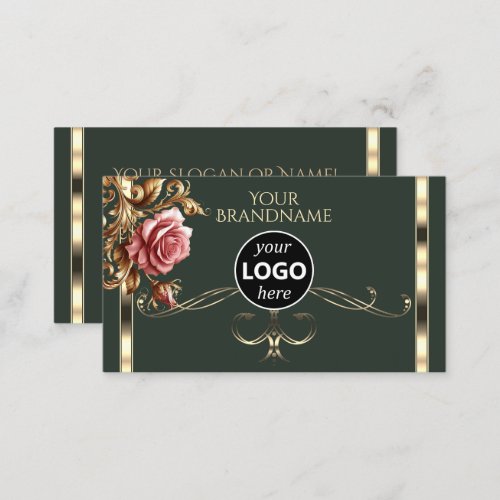 Luxurious Gold Vintage Rose Black Logo Template Business Card
