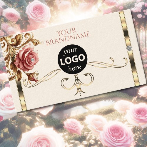 Luxurious Gold Vintage Rose Diamonds Logo Template Business Card