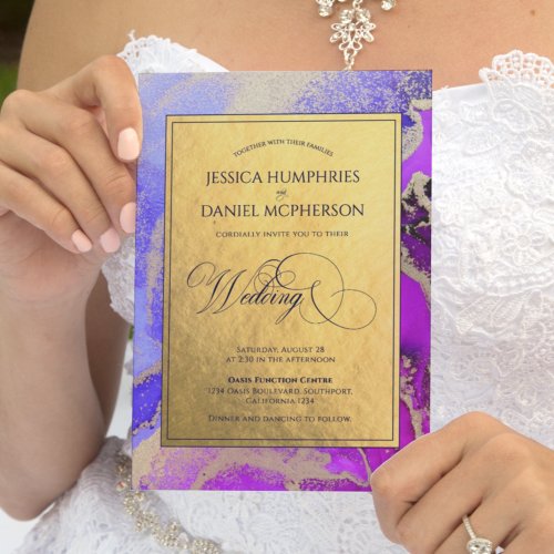 Luxurious Gold Violet Purple Formal Wedding Invitation