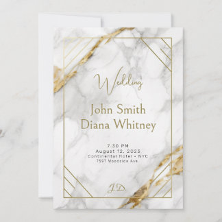 Luxurious Gold & White Marble Wedding Invitation