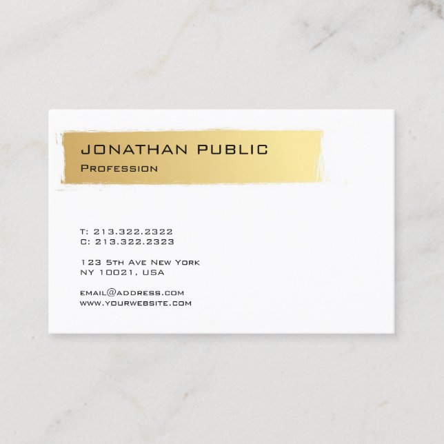 Luxurious Gold White Modern Elegant Minimalist Business Card (Front)