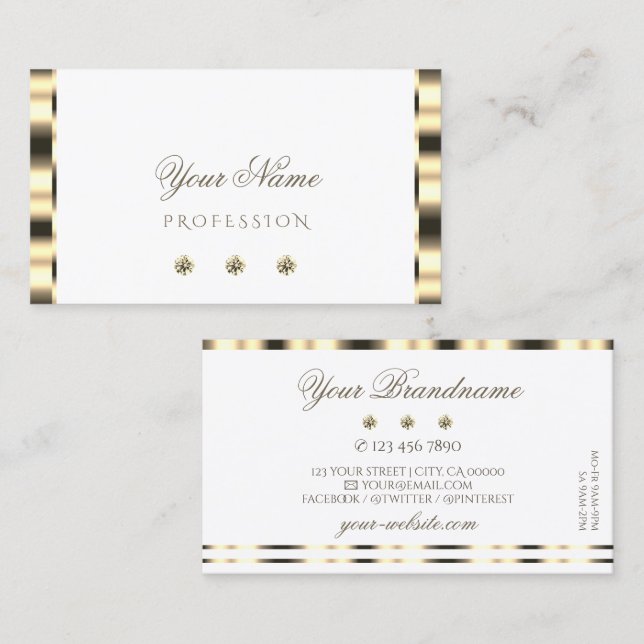 Luxurious Gold White Sparkling Diamonds Glamorous Business Card (Front/Back)