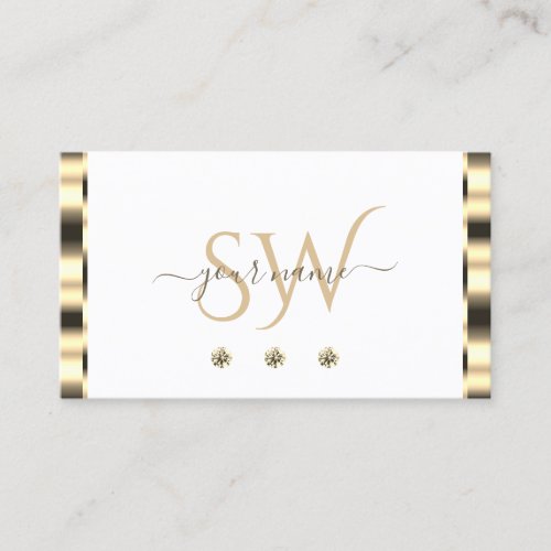Luxurious Gold White Sparkling Diamonds Monogram Business Card