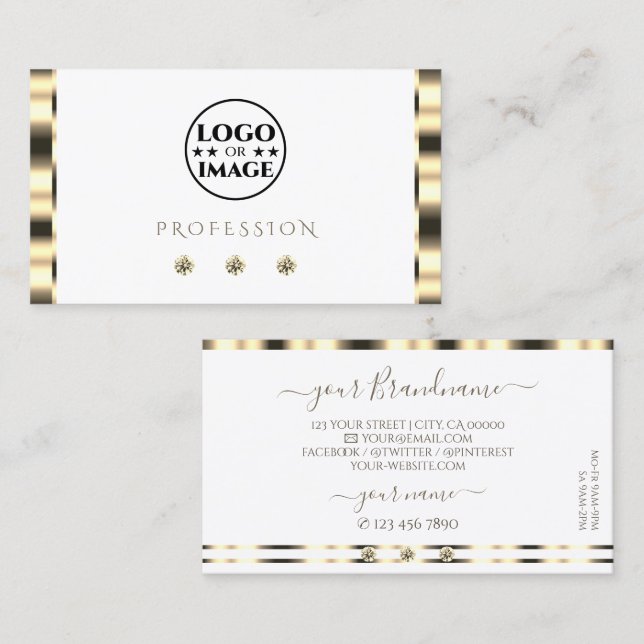 Luxurious Gold White Sparkling Diamonds with Logo Business Card (Front/Back)