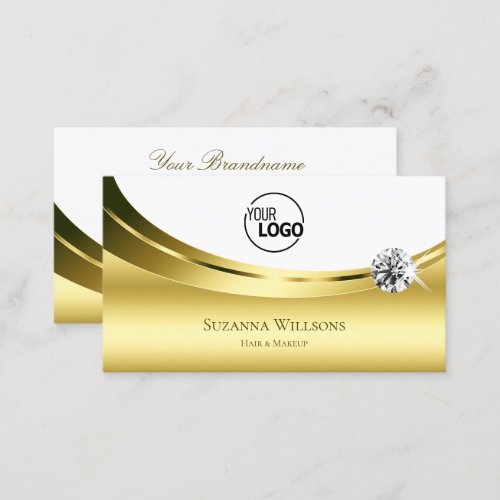 Luxurious Gold White with Logo and Sparkle Diamond Business Card