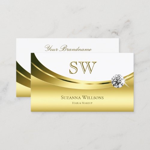 Luxurious Gold White with Monogram Sparkle Diamond Business Card