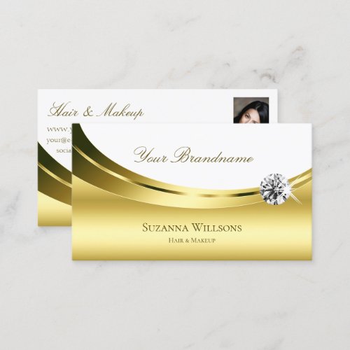 Luxurious Gold White with Photo and Luxe Diamond Business Card