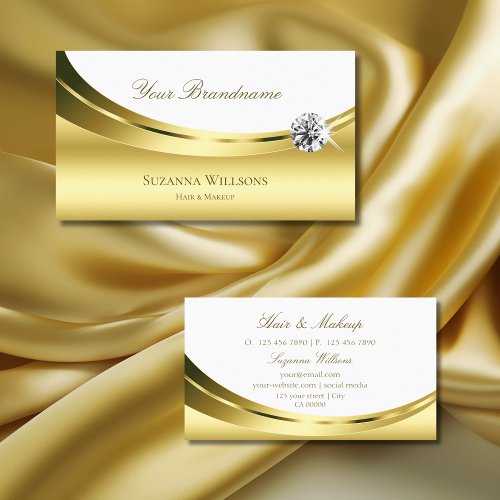 Luxurious Gold White with Sparkling Diamond Modern Business Card