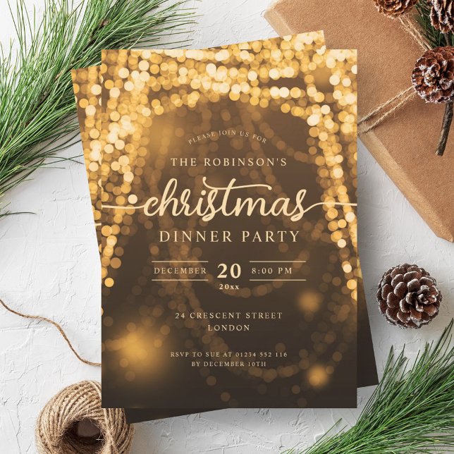 Luxurious Gold Winter Lights Christmas Party  Invitation (Luxurious Gold Winter Lights Christmas Party Invitation)