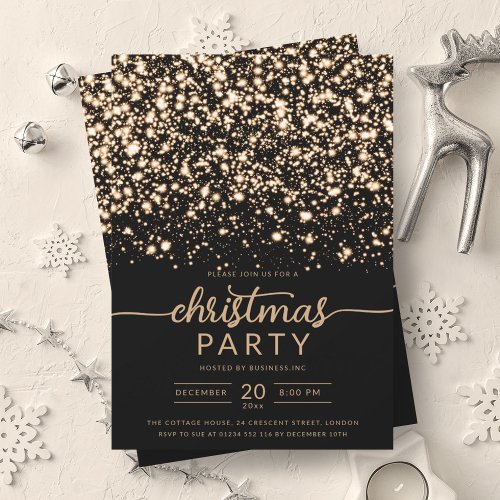 Luxurious Gold Winter Shiny Stars Company Xmas  Invitation