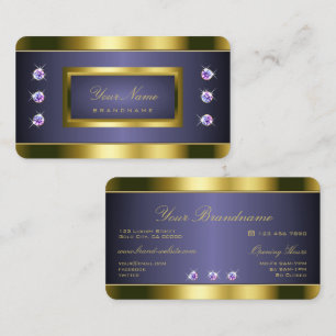 Luxurious Golden and Blue with Faux Rhinestones Business Card