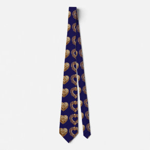 Luxurious Golden Baroque Hearts Pattern on Navy Bl Neck Tie