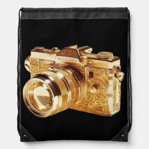 Luxurious Golden Camera Drawstring Bag