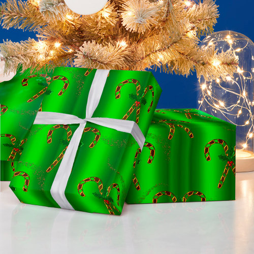 Luxurious Golden Candy Canes on Green Christmas