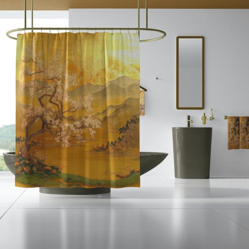 Luxurious Golden Dawn Opulent Far East Inspired Shower Curtain