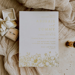 Luxurious Golden Floral Wedding Foil Invitation