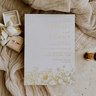 Luxurious Golden Floral Wedding Foil Invitation