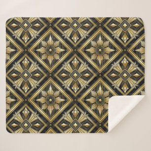 Luxurious Golden Geometric 1920's Dimond Art Deco  Sherpa Blanket