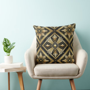 Luxurious Golden Geometric 1920's Dimond Art Deco Throw Pillow