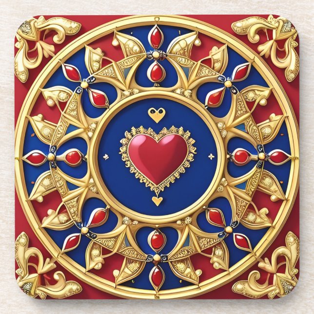 Luxurious Golden Heart Frame Beverage Coaster (Front)