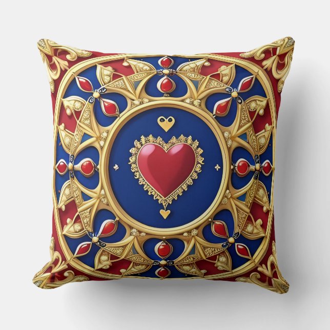 Luxurious Golden Heart Frame Throw Pillow (Front)