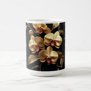 Luxurious Golden Orchid Floral Artwork Coffee Mug
