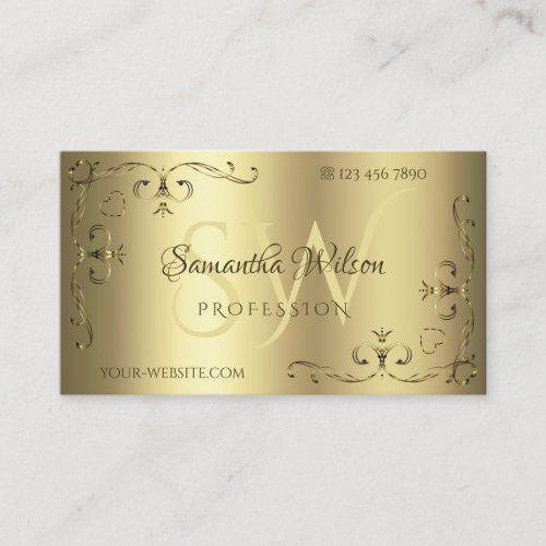 Luxurious Golden Ornate Corners with Initials Gold Business Card