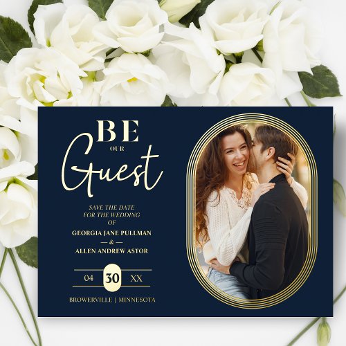 Luxurious Golden Oval Frame Charming Photo Wedding Foil Invitation