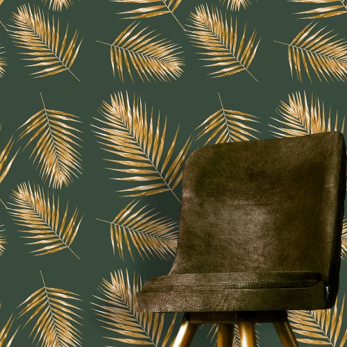 Luxurious Golden Palm Fronds on Deep Green